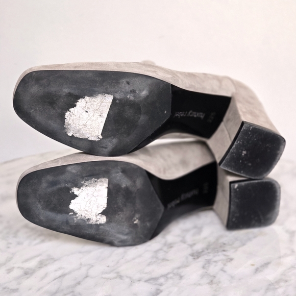 LUXURY REBEL 2.5 Inch Heeled Gray Suede Loafers with Gold Accent Size US 5.5 EUC - Picture 12 of 12